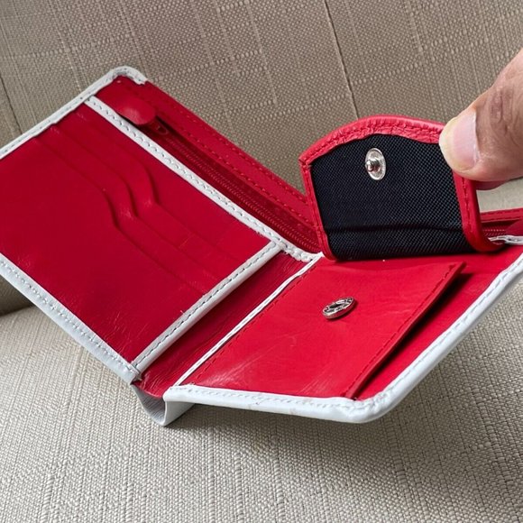 Leather Billfold Red/White Genuine Leather Wallet Handmade Card Holder Purse - Picture 2 of 12